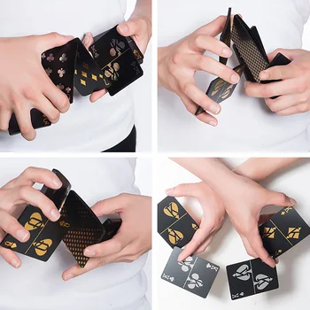 

55pcs Playing Cards Plastic Board Games Poker Cardistry Smooth Black Waterproof Toy Party Thin PVC Camping Gilded Game