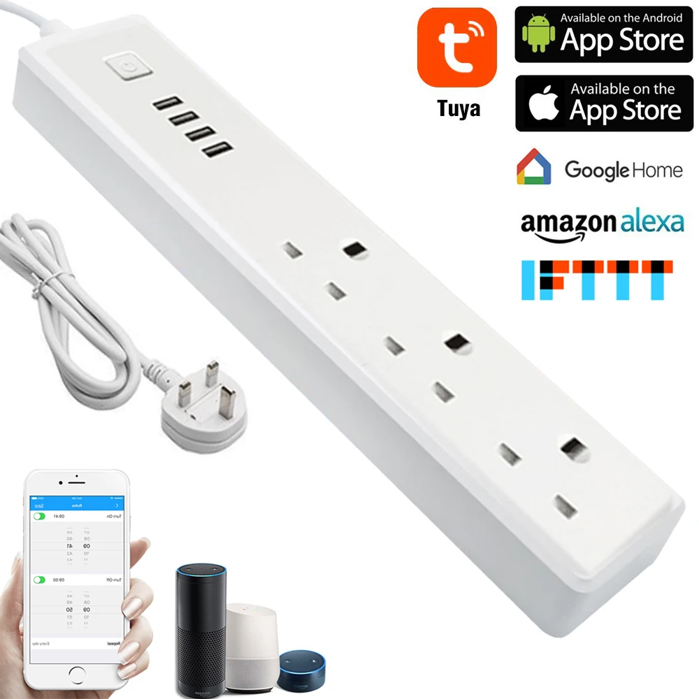 Великобритания Smart Wi Fi мощность полосы 4 Зарядка через usb порты и разъёмы 3 розетки