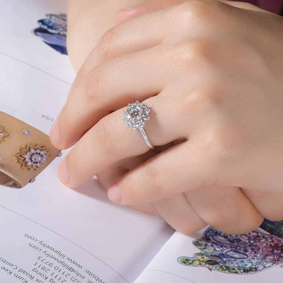 Kuoolit кольца с муасанитом для женщин серебро 925 пробы твердое кольцо 0.8ct Moissanite