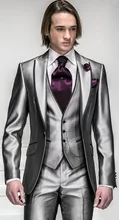 Custom Made Shiny Silver Groom Tuxedos Groomsman Men’s Wedding Blazer Prom Suits (Jacket+Pants+Vest+Tie+Kerchief) NO:237