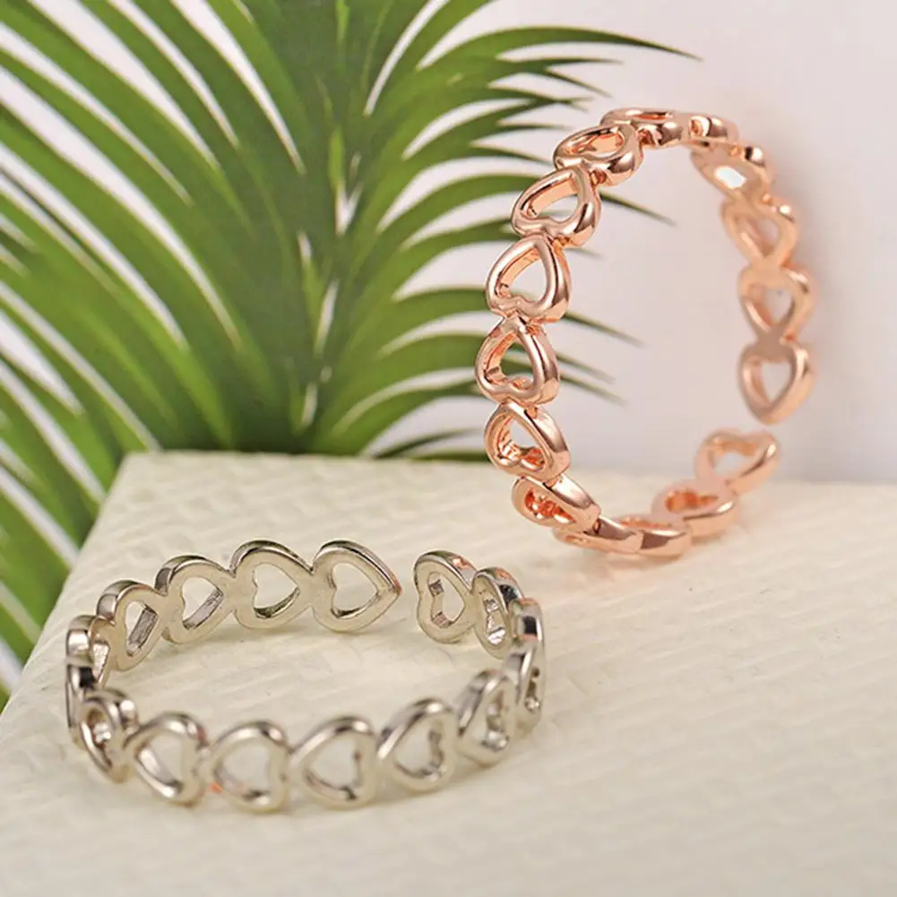 

Silver Colour Hollowed-out Heart Shape Open Ring Design Cute Fashion Love Jewelry For Women Young Girl Child Gifts Adjustable