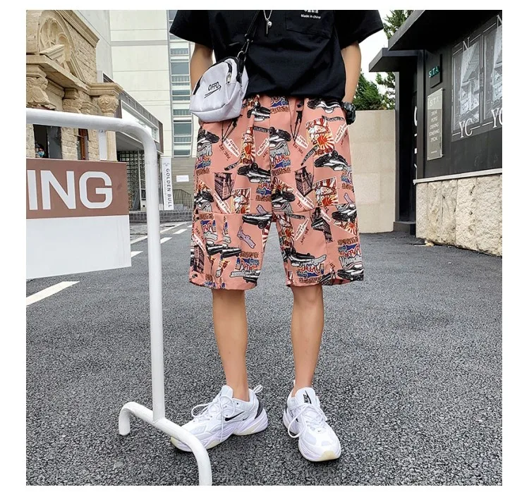 Летние шорты с принтом Для мужчин хлопок мультфильм уличная свободные Harajuku шорты Для мужчин бренд Удобные плюс Размеры M-5XL DS50576