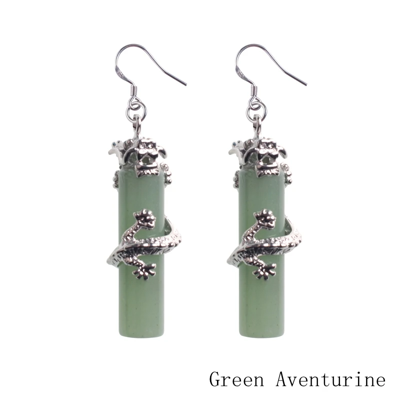 

Fashion 925 Natural Stone Crystal Column Silver Chinese Dragon National Earrings For Women Wedding Jewelry