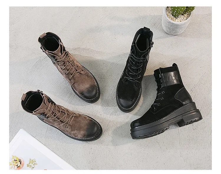 SWYIVY Women Ankle Boot Hot Autumn Shoes Genuine Leather Woman Shoes Martin Boots Platform Cowboy Boots For Women Zipper