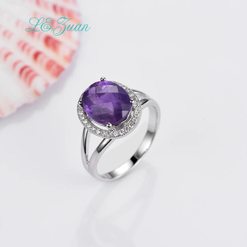 L & zuan 3.43ct натуральное кольцо с аметистом ювелирное изделие из настоящего серебра