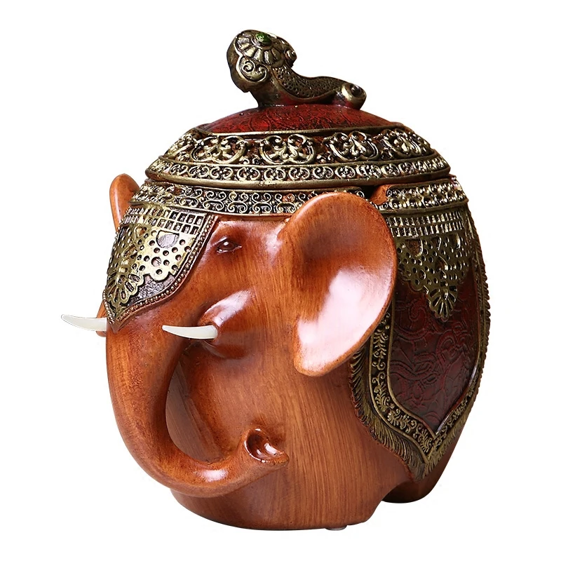 Decorative Large Elephant Ashtray Exquisite Antique Design, Wood
