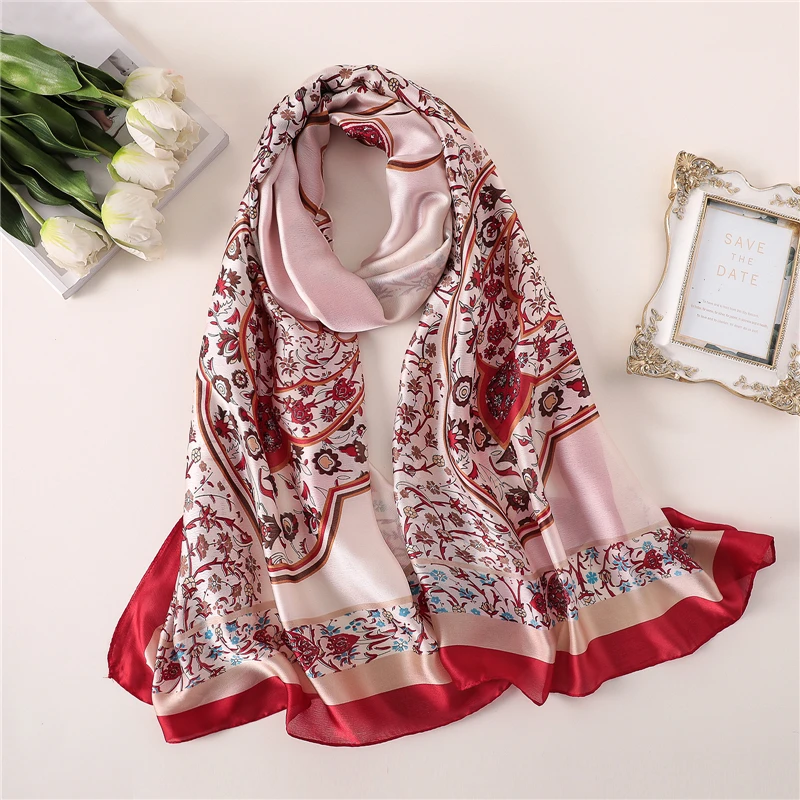 

Fashion floral print silk scarves for women summer shawls and wraps lady pashmina soft long size head hijabs scarf