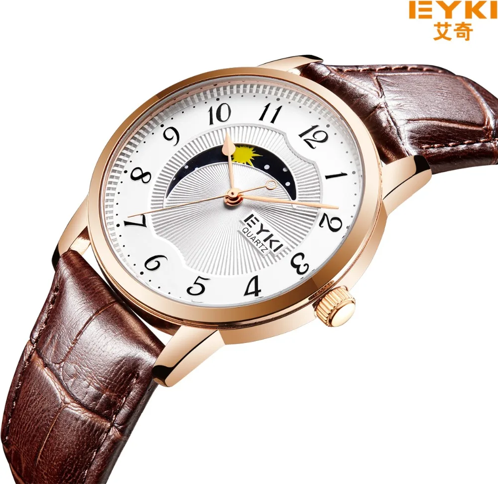 

EYKI Men Women Watches Brand Luxury Genuine Leather Strap Japan Movement Quartz Watch Lover's Waterproof Couple Dress Clock 2018