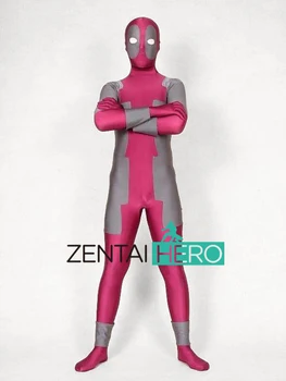 

Free Shipping DHL Amazing Full Body Fuschia Gray Deadpool Costume Lycra Spandex Suit Halloween Party Costume XRC053