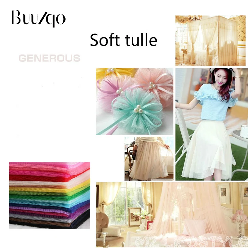 

Buulqo soft tulle mesh fabric solid color netting polyester mesh tulle roll for wedding dress 100x160cm