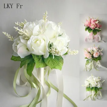 CALIENTE OFERTA ❤️ LKY Fr-ramo de rosas artificiales para boda, ramos de flores de boda, ramos de damas de honor, rosa, blanco, boda - discount item 48% OFF Bodas y eventos