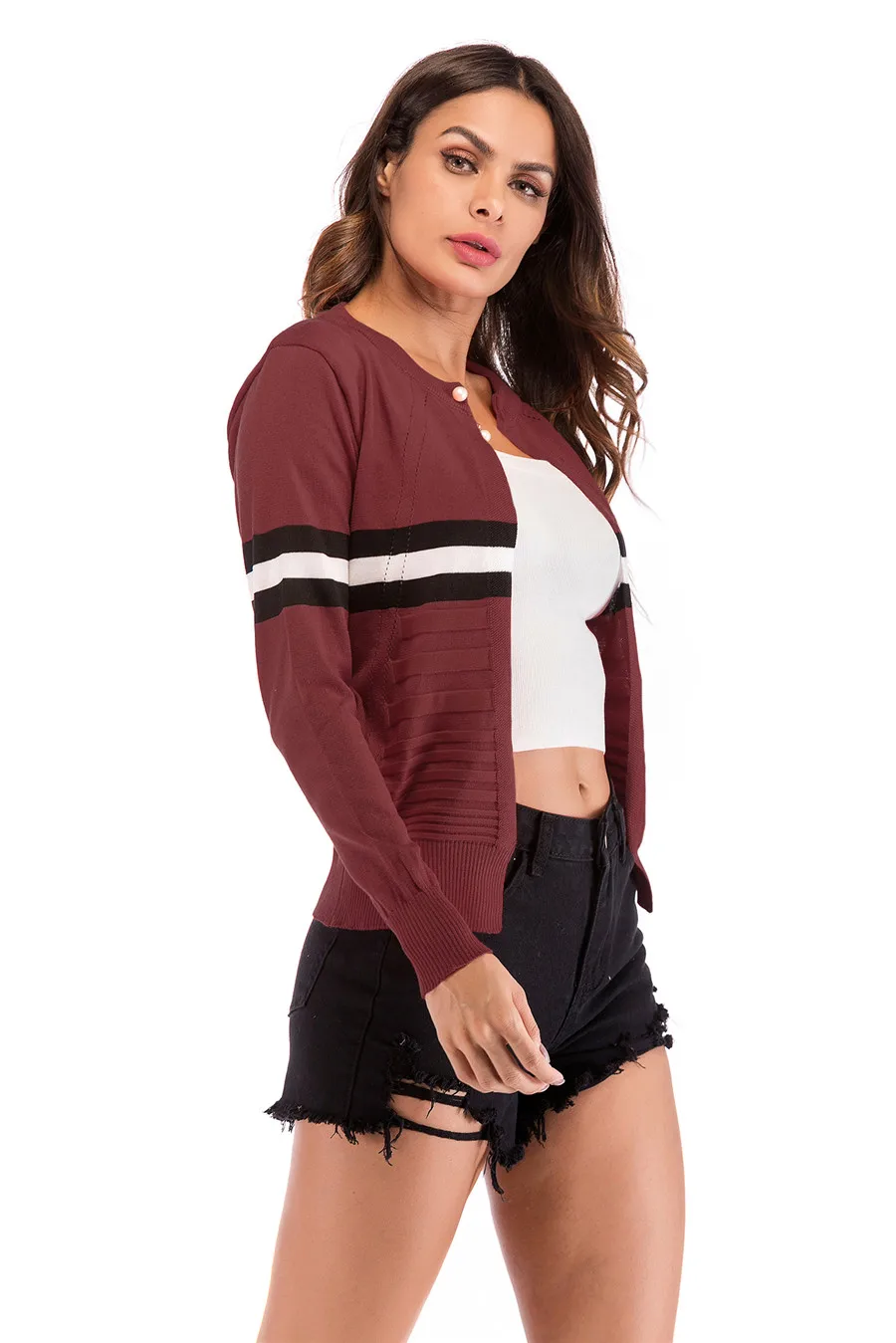 Gladiolus Striped Autumn Sweater Women 2018 Long Sleeve Beading Button Slim Knitted Cardigan Sweater Women Jumpers Ladies Coats (25)