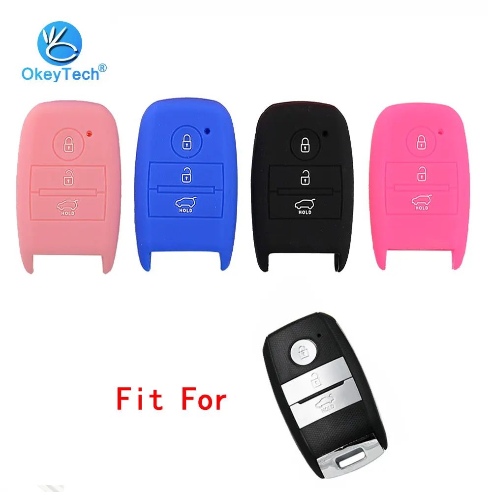 OkeyTech 3 Buttons Silicone Car Key Fob Cover Case For Kia Rio Ceed