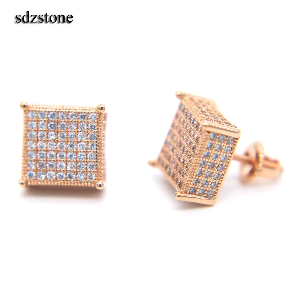 

2017 fashion factory wholesale prong micro pave AAA+ cubic zirconia square cube big mens bling bling screw back cz earring