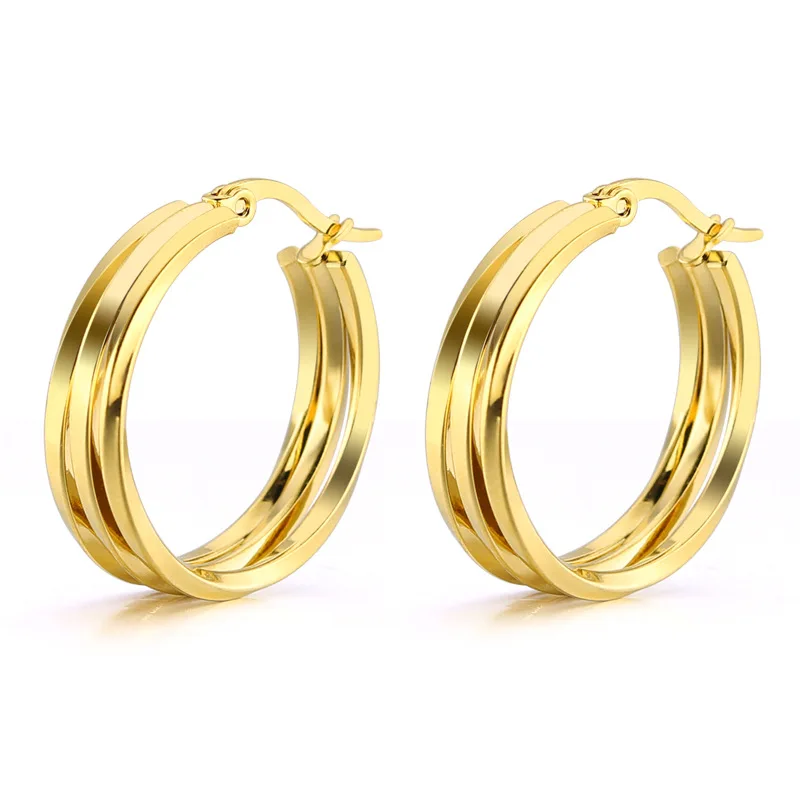 Stainless Steel Multi layer Round Earrings for Women Gold ...