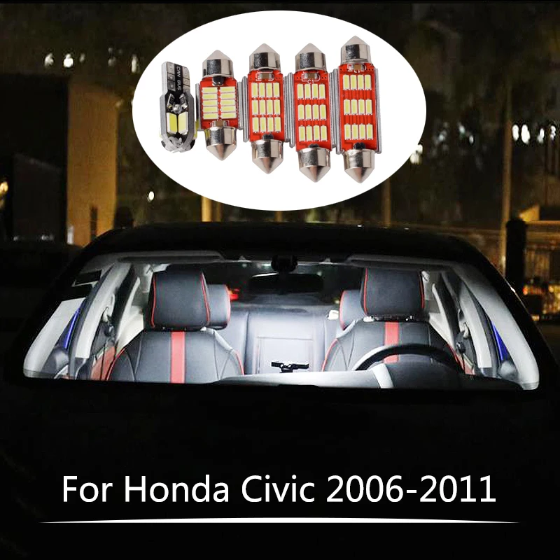 

6Pcs Canbus LED Lamp Car Bulbs Interior Package Kit For Honda Civic 2006 2007 2008 2009 2010 2011 Map Reading Lights