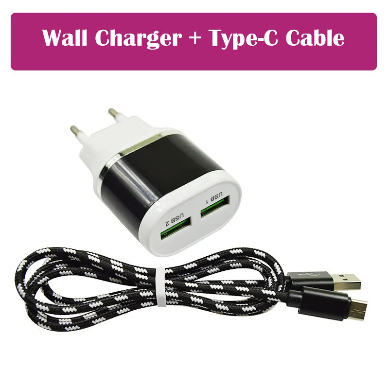 

Effelon Dual USB Travel Wall Charger Adapter EU Plug Mobile Phone Charger + Micro usb/Type c/8pin Cable for iPhone Android