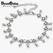 Полые резные Клевер ножной браслет, капли воды колокольчик-кисточка лодыжки браслет, покрытые серебром ножные браслеты для женщин индийский ножной браслет