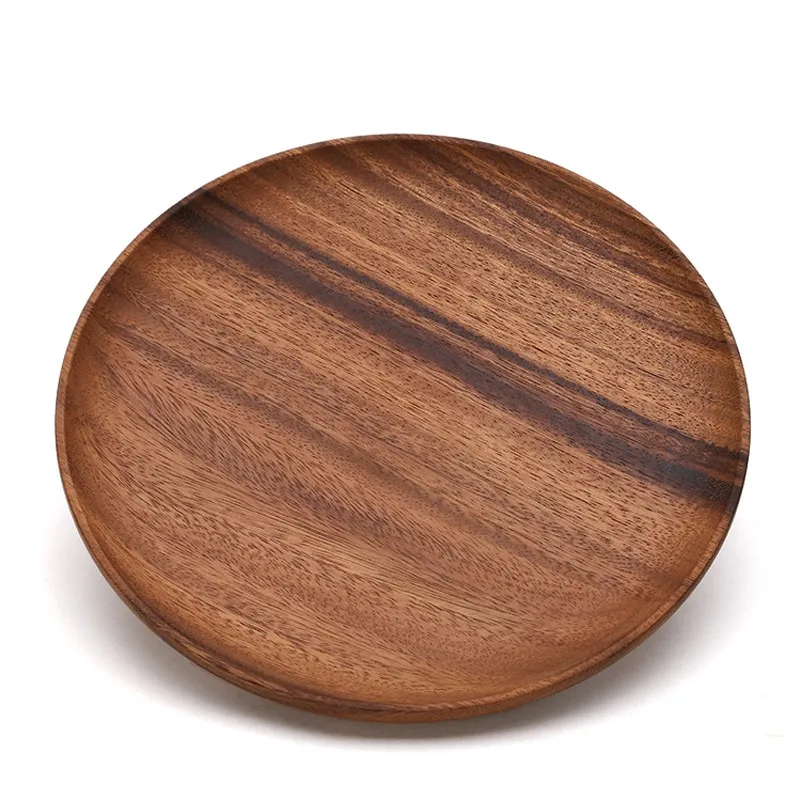 Round Wooden Plates High Quality Acacia Wood Serving Tray Cake Dishes Tableware Plate for Dessert Salad 2 Sizes Wood Utensils (11)