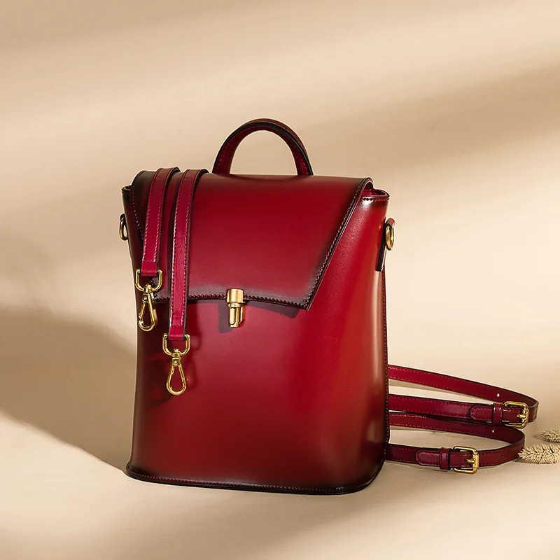 

Women Leather Backpack Retro Bucket Shape Double Shoulder Strap Backpack Genuine Leather Casual Bag for Women 2019 New
