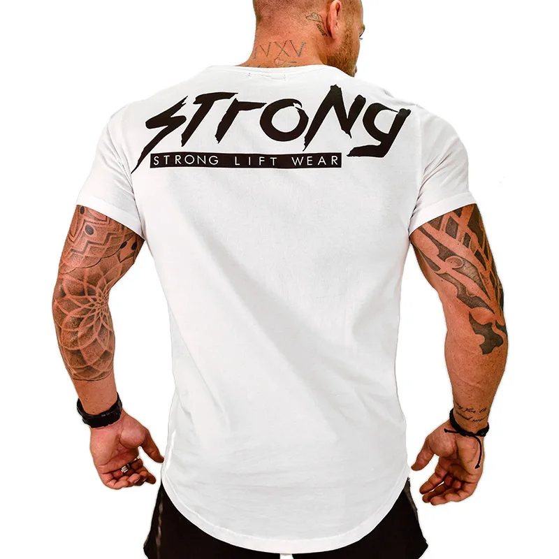 Летняя брендовая одежда тренажерные залы облегающая футболка Для мужчин s Фитнес футболка для мужчин Gyms футболка Для мужчин Фитнес Футболки-топы - Цвет: Белый