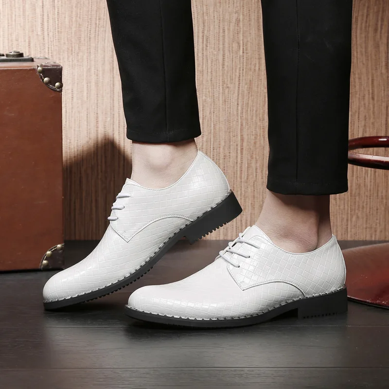 Respirável Couro De Novos Sapatos Lace Apontou Dos up Homens Casuais Tecelagem Confortável Formal Liso brown Toe Negócios Sapatas black White gray 0xqw57q