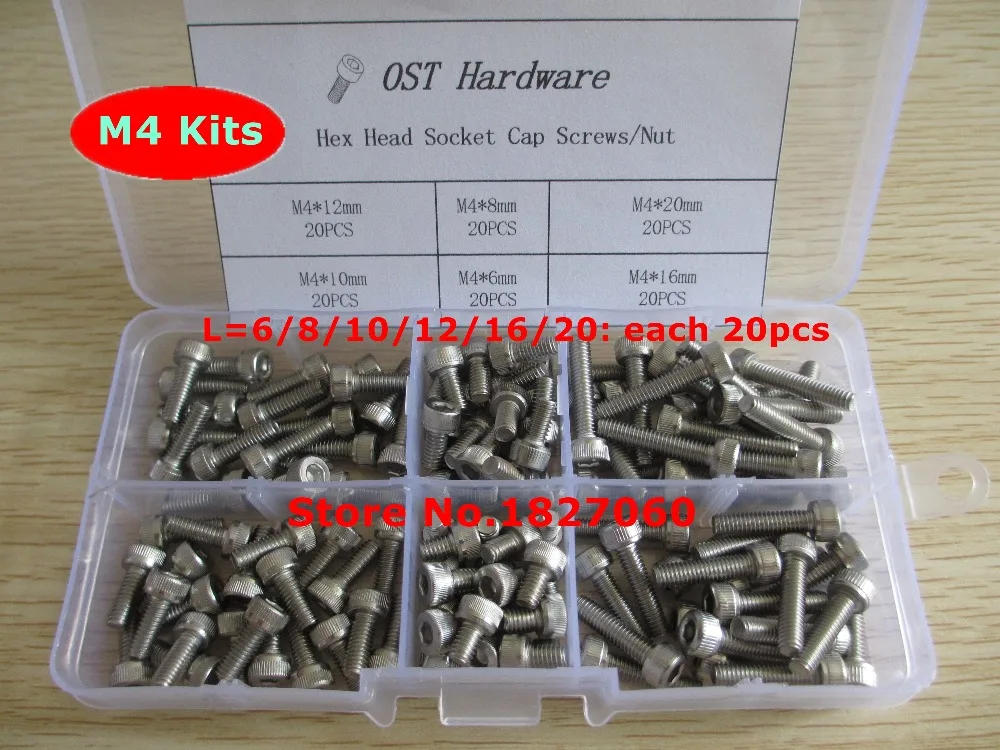 120pcs M4 Screw Kits DIN912 Allen Bolts Hex Socket Head Cap Screw