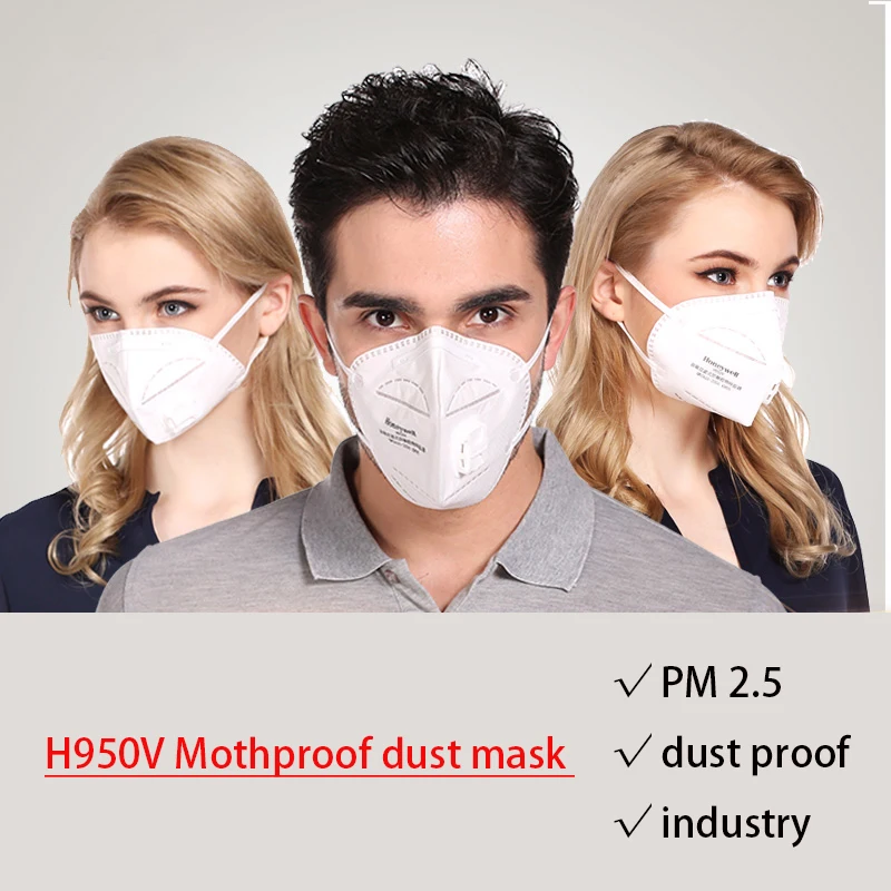 

KN95 Dust Mask H950V Industrial Dust Protection PM 2.5 Dust-proof Anti-smog Breathing Valve Earwear Masks 5/25pcs Package