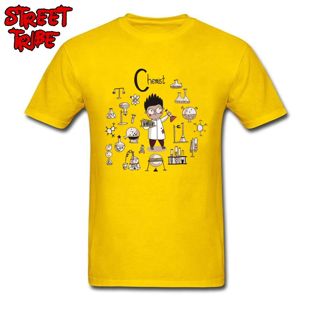 Short Sleeve Tops Tees Crew Neck Cotton Fabric Men's T-shirts chemistry science scientist Hip hop Tops Tees Brand chemistry science scientist yellow