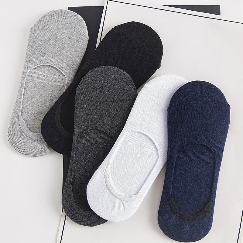 5 Pairs Men Non-slip Silicone Socks Solid Color Invisible Boat Socks Summer Absorb Care Skin High Quality Cotton Sock Slippers