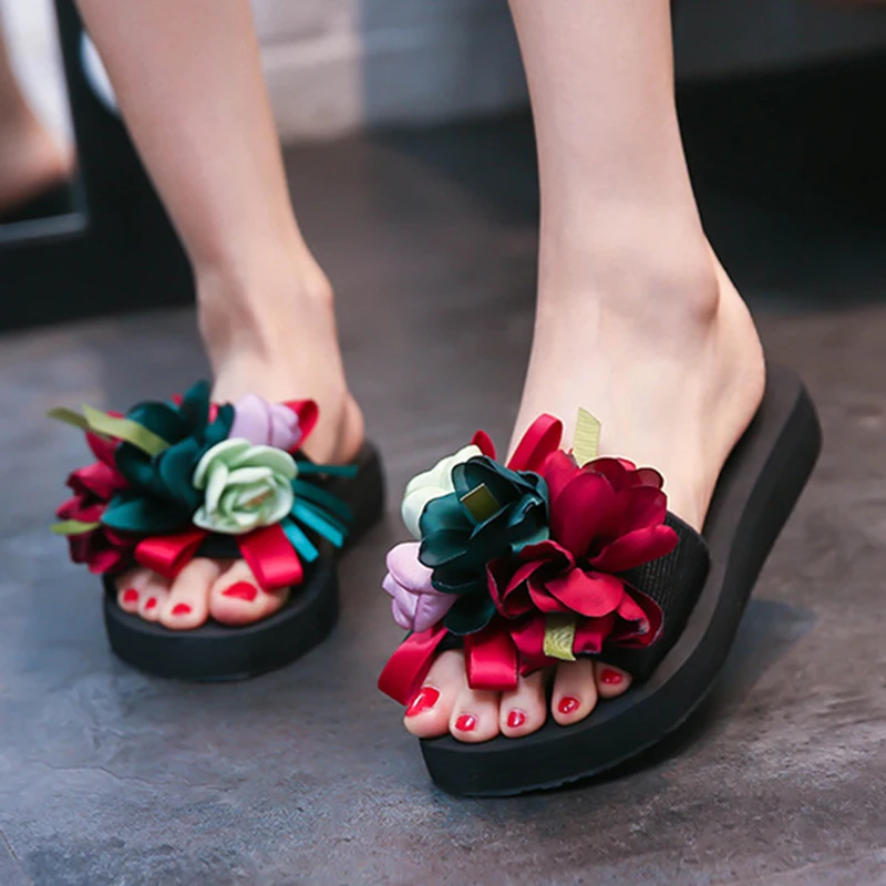 Summer Woman Shoes Platform Bath Slippers Wedge Beach Flip Flops High Heel Slippers