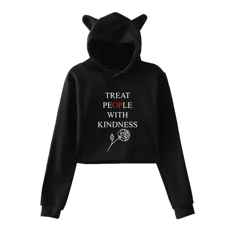  New Harry Styles Treat People With Kindness Cat Sexy Hoodies Ladies Women Sexy Exposed Navel Hot Pu