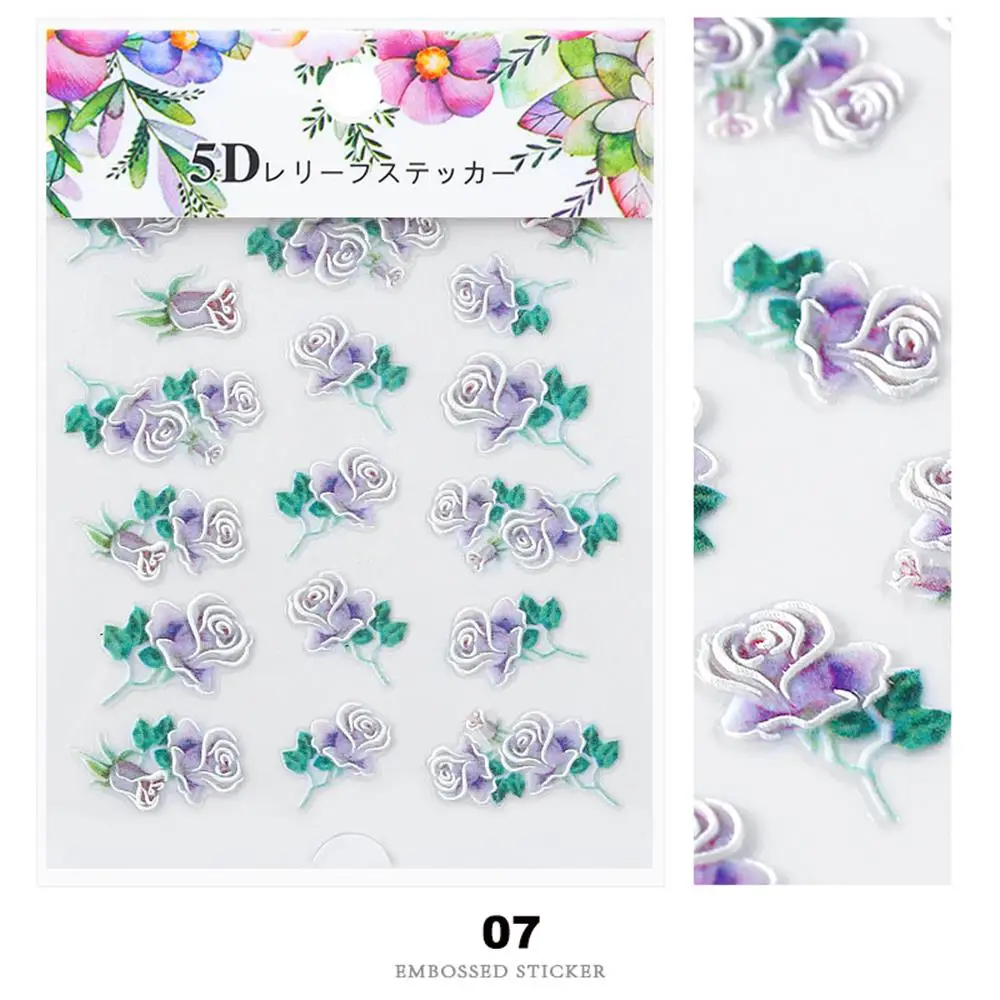 1 Sheet 3D Acrylic Embossed Flower Self Adhesive Nail Sticker Decal Slider Wrap Nail Art Decoration Manicurure Tools Accessories - Цвет: 07