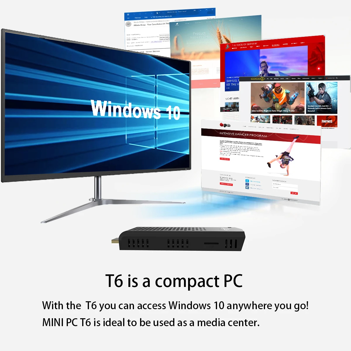 Мини компьютер T6 Windows 10 Intel Atom Z8350 2 ГБ/32 ГБ 4 ГБ/64 ГГц и 5 8 Wi Fi BT4.2|Мини ПК| |