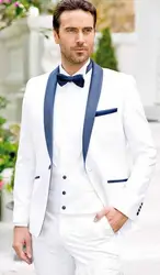Новый белый смокинг для жениха темно-синий платок с лацканами мужской костюм дружки Мужские свадебные костюмы для выпускного пиджак для