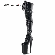 Plardin/Большие размеры 35-46; пикантные узкие сапоги из искусственной кожи с перекрестной шнуровкой на высоком каблуке 15 см и Платформе 5 см; сапоги до колена с пряжкой для ночного клуба и танцев