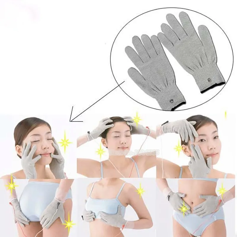 1Pair Silver conductive Fiber Massage Electrode Gloves for TENSEMS For Therapy Hand Massager Anti-staticAnti-skid-3