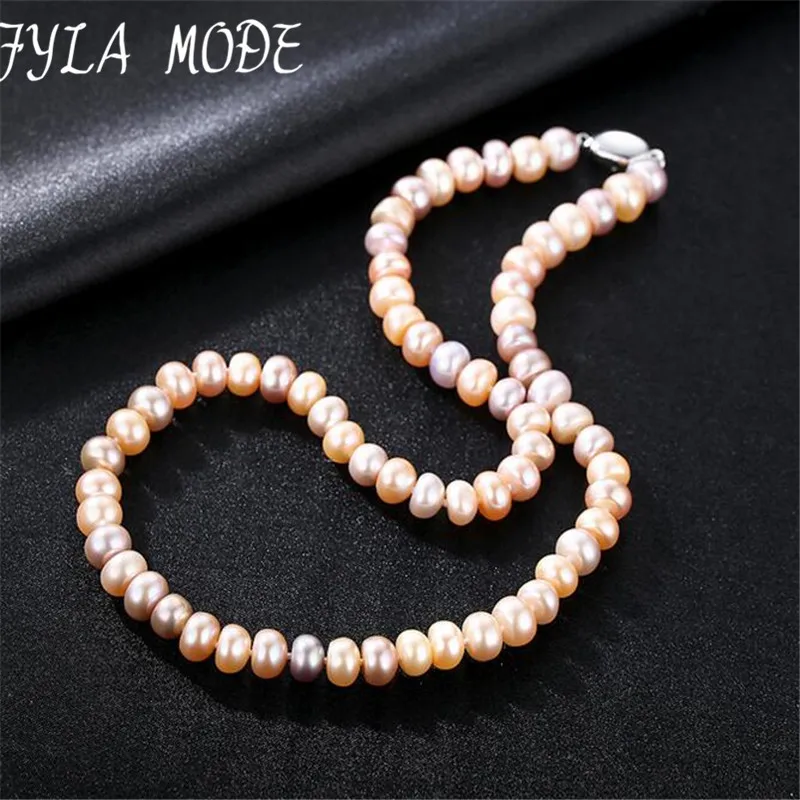 

8-9mm Genuine Natural Pink & Purple Freshwater Pearl Necklace With Real 925 Silver Clasps Fashion Wedding Fine Jewelry