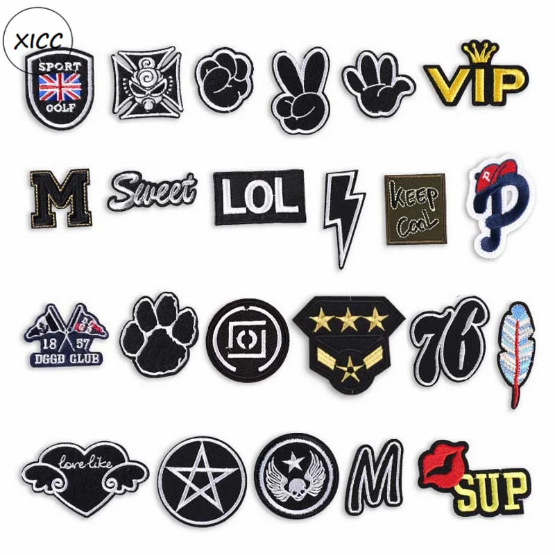 

Promotion Cheap Computer Embroidery Black Badge Patches Stone Scissor Fashion Brand For Clothing Cool Patch Sticker Applique