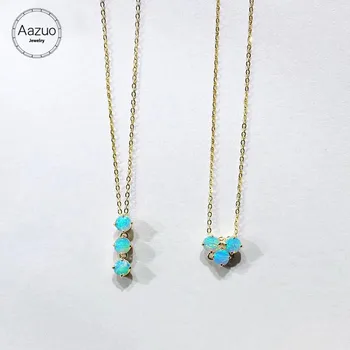 

Aazuo 18K Yellow Gold Opal Necklace Heart Natual Blue Opalgifted for Women Valentine's Day Gift Link Chain