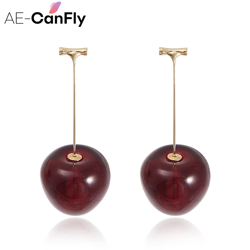

AE-CANFLY Korean Cherries Drop Earrings for Girls Summer Fruit Style Cute Long Elegant Fashion Women Dangle Earrings Jewelry