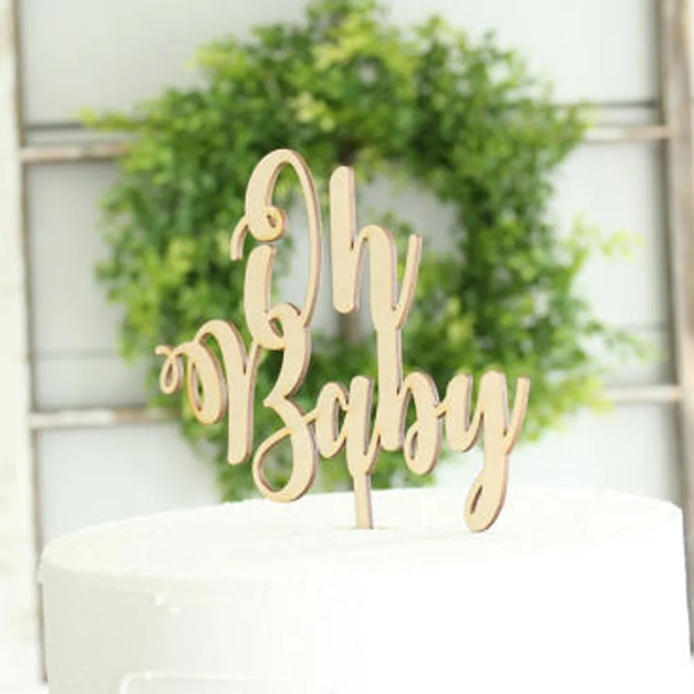 Oh Baby Cake Topper for Baby Shower Cake Decoration Mirror wooden GlodSilver Color Acrylic Cake Topper Supplies2