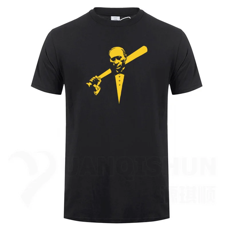 Funny Men's Tee Shirt Russian President Vladimir Putin Print T-shirt Top Quality Cotton Short sleeves Tops Fashion Men Tees - Цвет: Black 2