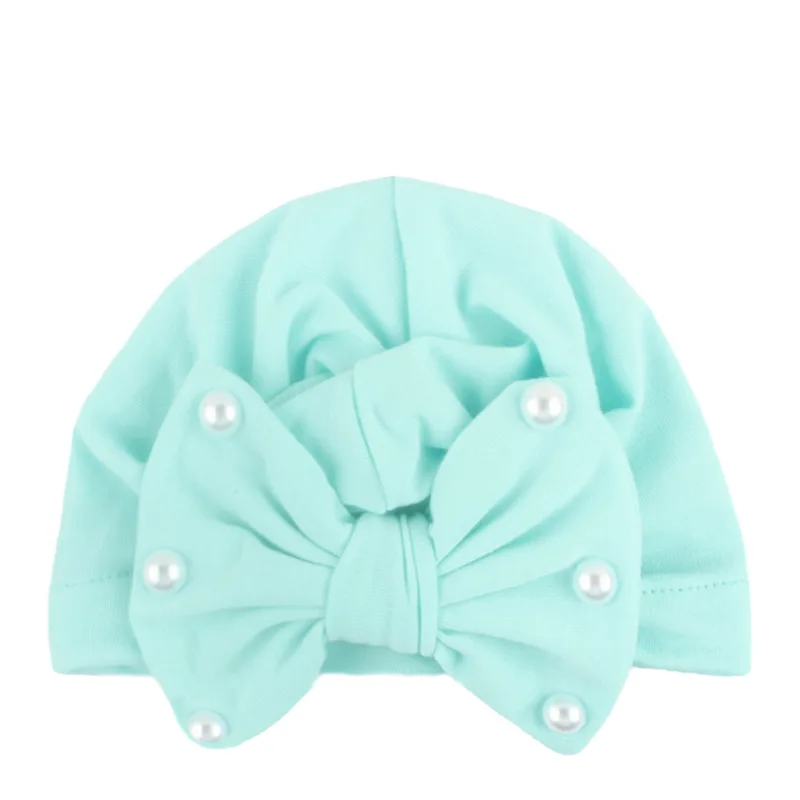 Newborn Kids Cotton 3Flowers Pearls Hat Winter Beanie Turban Cap Solid Color New