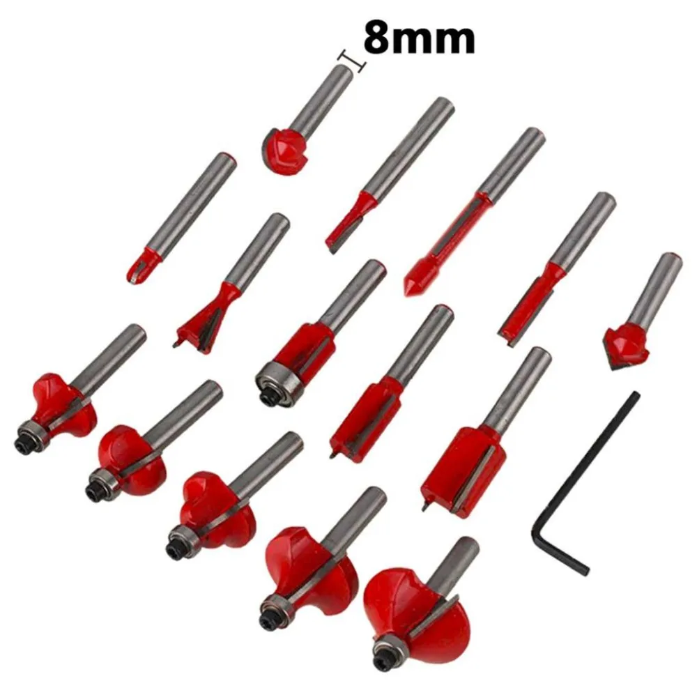 Дереворежущие Инструменты 15 шт./1 комплект 8 мм хвостовик, для деревообработки сплава фреза Маршрутизатор Набор бит мельница дереворежущие инструменты