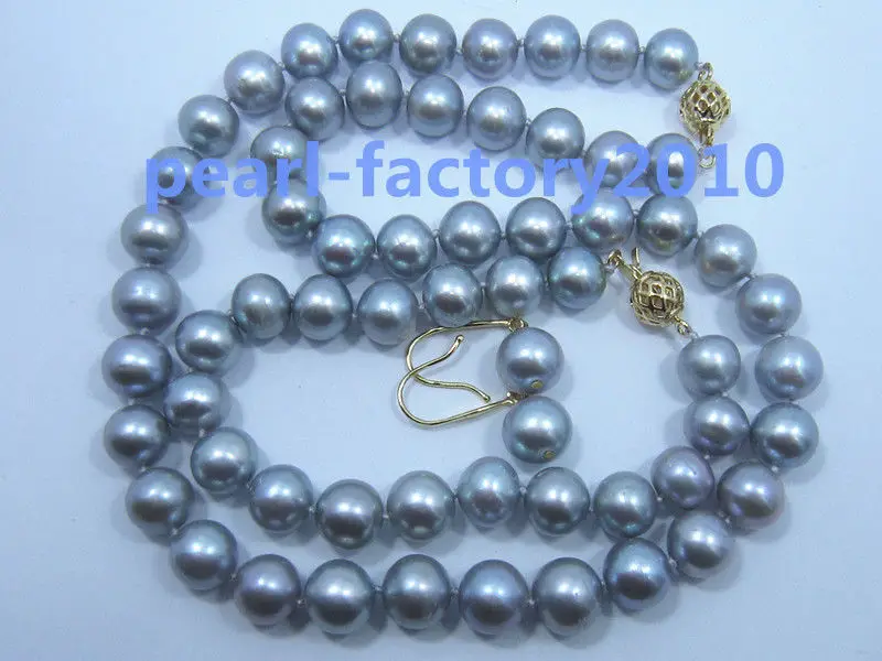 

10-11mm natural south seas gray Pearl Necklace Bracelet Earring Set 14KGP