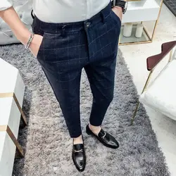 2019 летние клетчатые повседневные мужские брюки Корейская версия Новинка зауженные брюки Британский дикий Мужская Штаны тенденции моды
