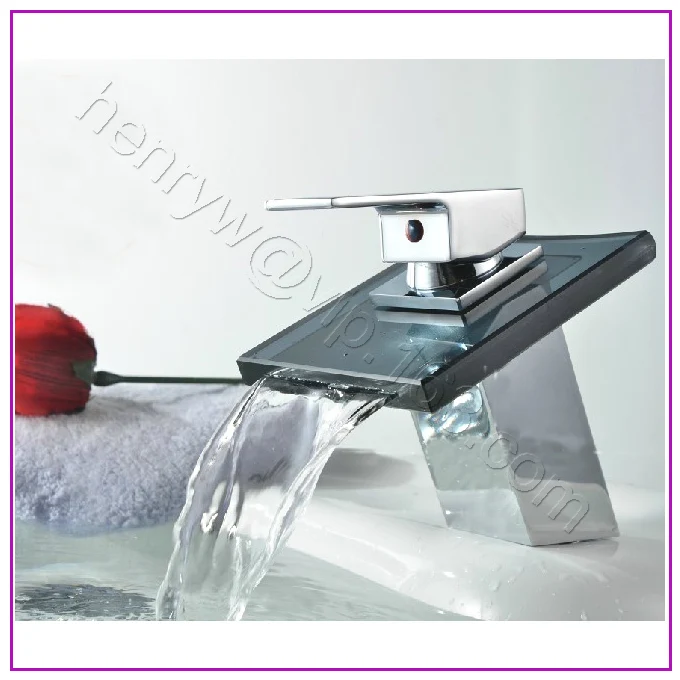 L16392 Luxury Deck Mounted Chrome Brass and Dark Glass Basin Tapin