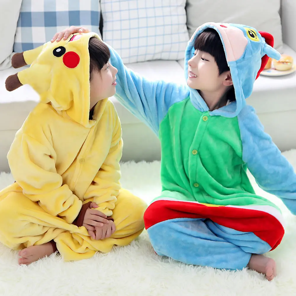 

2019 Pikachu Kugurumi Onesie Animal Costume Flannel Soft Whole Pajama One Piece Child Pokemon Panda Pikachu Winter Sleep Suit
