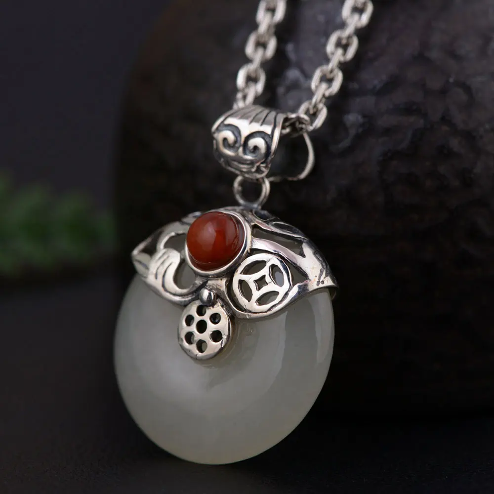 

FNJ 925 Silver Pendant New Fashion Red White Stone Pure S925 Solid Thai Silver Pendants for Women Men Jewelry Making
